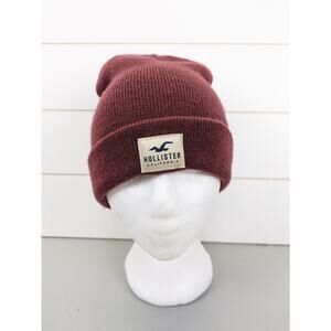 Hollister Beanie Maroon Unisex Adult Cuffed Stretch Winter Stocking Cap Hat